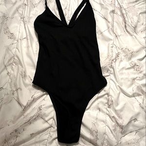 Black ribbed‎ one piece swimsuit size S